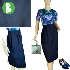VINTAGE ANGELICA NAVY BLUE PLEATED PENCIL MIDI SKIRT NWT (12)